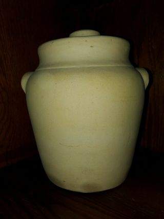 Vintage/Antique Yellowware,  Earthenware Stoneware Crock Cookie Jar with Lid 4