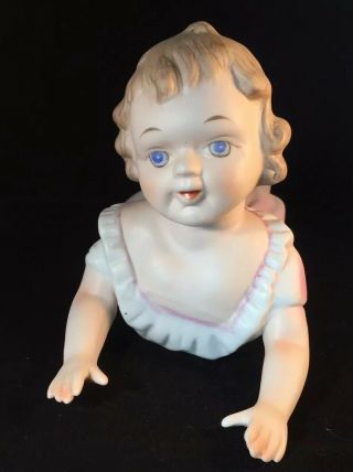 12 Vintage Piano Doll Baby Crawling Baby Girl Pink Bisque Porcelain Figurine