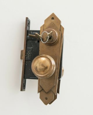 Vintage Art Deco Ornate Corbin Antique Brass Entry Door Lock Set 1920 