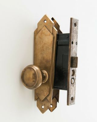 VINTAGE ART DECO ORNATE CORBIN ANTIQUE BRASS ENTRY DOOR LOCK SET 1920 ' S - 1930 ' S 2