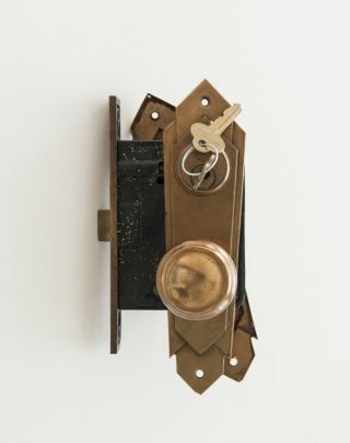 VINTAGE ART DECO ORNATE CORBIN ANTIQUE BRASS ENTRY DOOR LOCK SET 1920 ' S - 1930 ' S 4