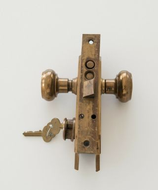 VINTAGE ART DECO ORNATE CORBIN ANTIQUE BRASS ENTRY DOOR LOCK SET 1920 ' S - 1930 ' S 5