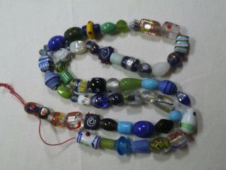 Vintage Mixed Old Glass Trade Beads Venetian Lampwork 31 " Necklace - Ef