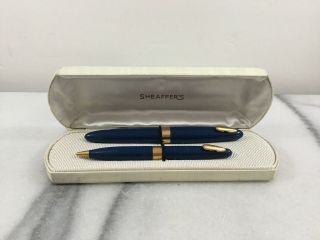 Vintage C1945 Sheaffer Tuckaway Fountain Pen & Pencil Set Blue