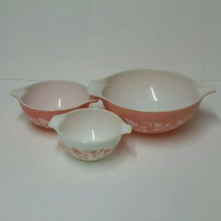 Vintage Pyrex Pink Gooseberry Cinderella Bowl Set Of 3 1950 