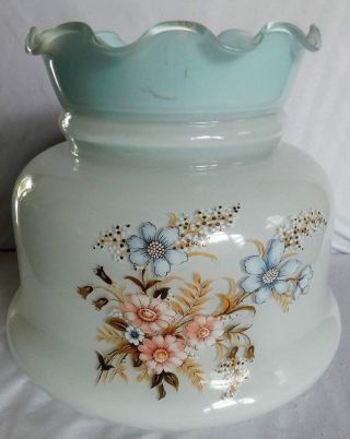 Vintage Glass Floral Hurricane Lamp Shade With Light Blue Frosted Ruffled Top
