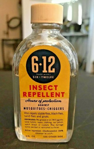 Vintage 6•12 Insect Repellent Glass Bottle Container 2fl.  Oz.  70 Full Nos