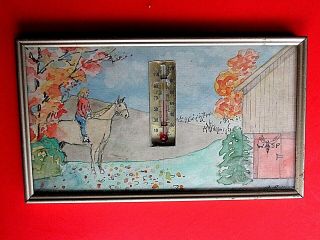 Vintage Hand Painted Wasp Thermometer Advertising Folk Art Horse Watercolor Ex