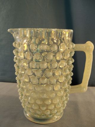 Vintage Hobbs French Opalescent Glass Hobnail Dewdrop Pitcher 7 1/2 " Tall