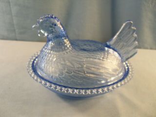 Vintage Indiana Blue Glass Hen On A Nest Candy Dish