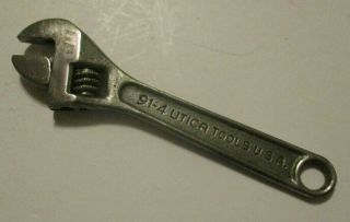 Vintage Small 4 " Utica Tools 91 - 4 U.  S.  A.  Adjustable Wrench - Engraved Schwinn