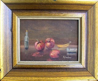 Vintage Oil Painting Wood Frame - Still Life Fruits Signed
