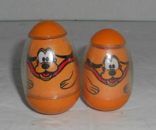 2 Vintage Walt Disney Production Weeble Wobbles Pluto Mickeys Mouse Dog Wdp