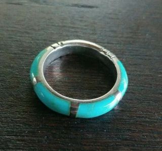 Vintage Navajo Sterling Silver Turquoise Inlay Ring Size 6.  5