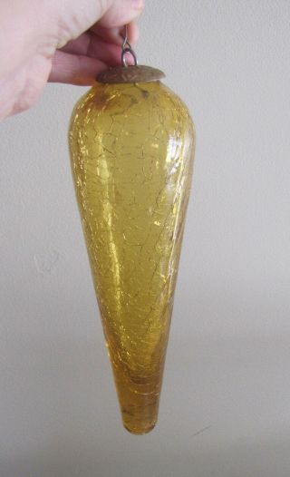 Vintage Large Crackle Glass Amber Kugel Top Iridescent Christmas Ornament Heavy