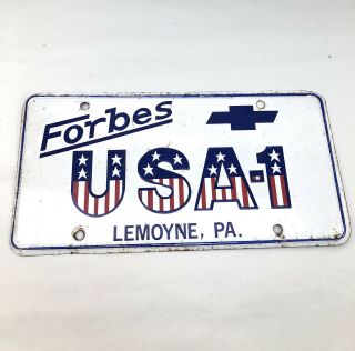 Vintage Usa - 1 Dealer License Plate Forbes Chevrolet Lemoyne Pa.  Embossed Tin