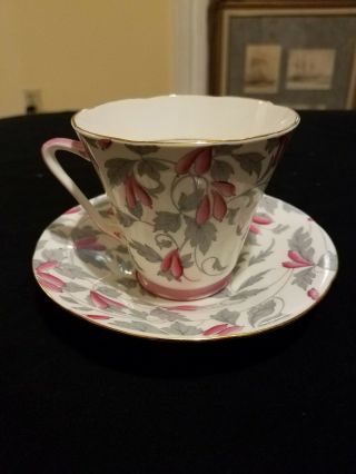 Vintage Royal Grafton Bone China " Tea Cup And Saucer " Set Ashley Gray Pink