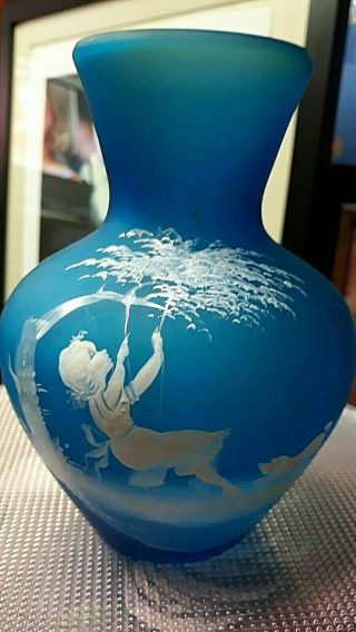 Vintage 1970 Studio Art - Glass Teal Vase Hand - Painted & Signed & Rare