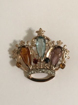 Vintage Gorgeous Art Deco Rhinestone Sterling Crown Brooch Pin