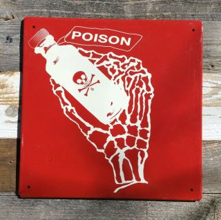 Vintage Single Sided Red Poison Sign Undertakers Supply Co Goth Creepy Emo