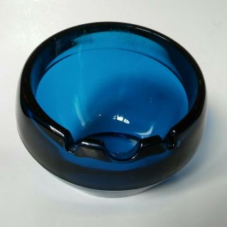 Vintage Viking Mid Century Modern Blue Heavy Glass Orb Ball Ash Tray