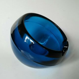 Vintage Viking Mid Century Modern Blue Heavy Glass Orb Ball Ash Tray 3
