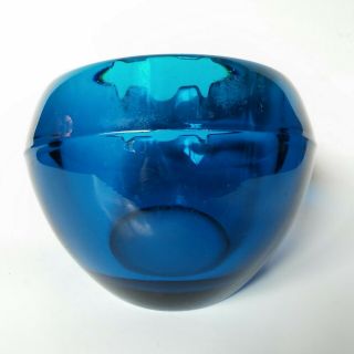 Vintage Viking Mid Century Modern Blue Heavy Glass Orb Ball Ash Tray 4