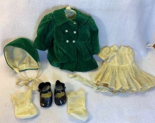 Vintage 16 " Terri Lee Green Velvet Coat & Dress With Hat Shoes Socks I387