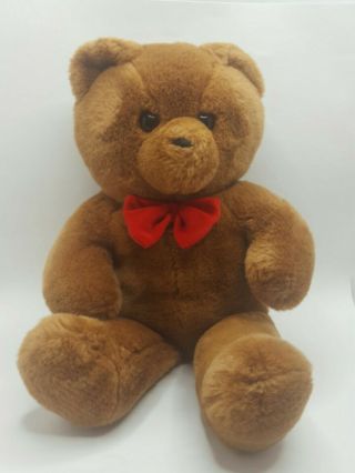 Vtg 1986 Dakin Plush Brown Teddy Bear 20 " Plush Red Bow Tie Fun Farm Toy