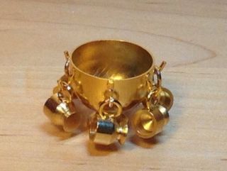 Vintage miniature dollhouse brass punch bowl with six cups 2