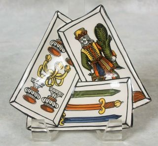 Vintage Bassano Italian Pottery Ceramic Tarot Cards Trinket Dish Plate 3 Swords 2