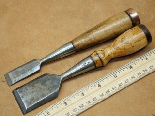 Old Tools Vintage 3/4 " And 1 - 1/2 " Witherby Bevel Edge Socket Chisels