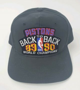 Vintage Detroit Pistons 89 90 Back To Back Champions Black Snapback Hat Cap
