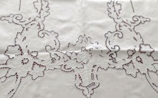 Vintage Madeira Tablecloth W Embr,  Cutwork 84x70 ",  Lavish Decoration No Faults