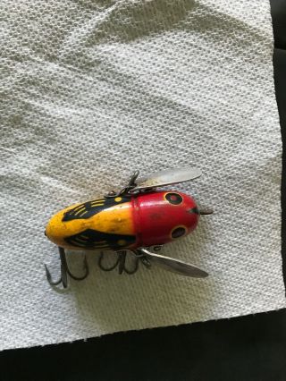 Vintage Wood Heddon Musky Crazy Crawler Fishing Lure Rare Danaly Clip Yellow/red