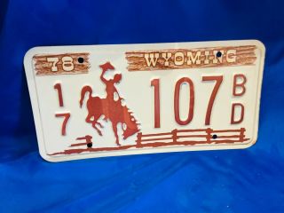 State Of Wyoming Vintage 1978 Metal Full Size License Plate Near Estate