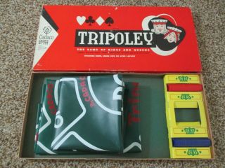 Vintage 1962 Cadaco Crown Edition 225 Tripoly Game With Chips & 2 Mats No Cards