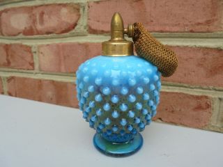 Vintage Devilbiss Fenton Blue Hobnail Opalescent Glass Atomizer Perfume Bottle