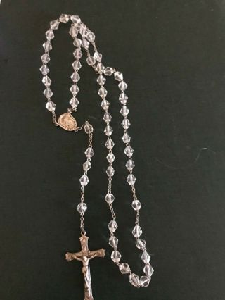 Vintage Antique Sterling Silver,  Multifaceted Beads,  20 Inch Rosary