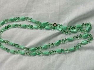 Vintage Jewellery Art Deco Stunning Green Czech Marble Glass Bead Necklace