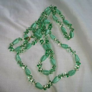 Vintage Jewellery Art Deco stunning green Czech Marble glass bead necklace 2