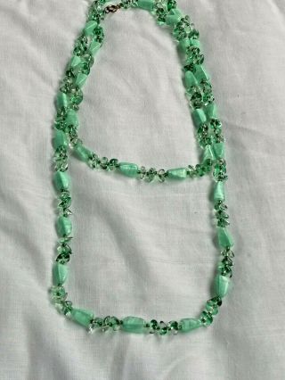 Vintage Jewellery Art Deco stunning green Czech Marble glass bead necklace 5