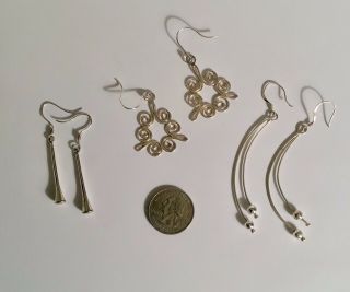 Vintage Modernist Sterling Silver Earrings - 3 Pairs 2