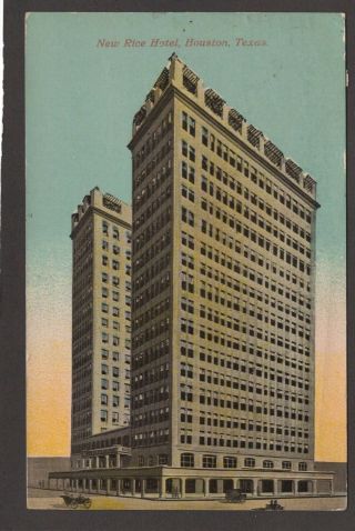 Old Vintage Photo Color Postcard Rice Hotel Building In Houston Texas 1912