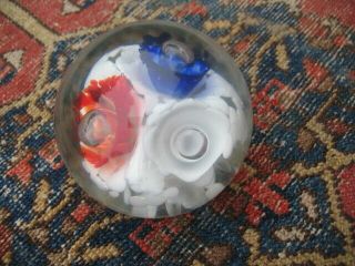 Vintage Joe Zimmerman Art Glass Paperweight Signed Approx 4 " Red White Blue