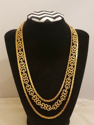 Vintage Rare Necklace Signed Monet Gold Tone Combined