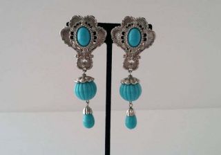 Vintage Jose Maria Barrera For Avon Simulated Turquoise Dangle Earrings