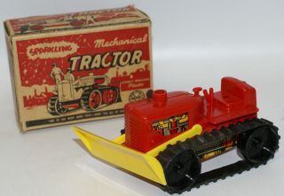 Vintage Red Marx Sparkling Mechanical Wind - Up Farm Tractor Toy