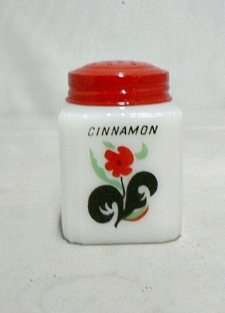 Vintage Milk Glass Tipp Cinnamon Shaker " Red Flower " Design