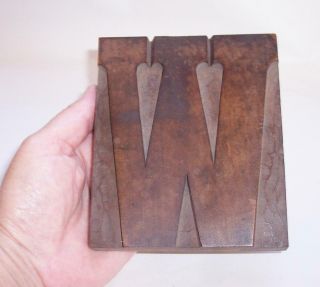 Vintage Large Wooden Letterpress Printing Block Upper Case Letter W